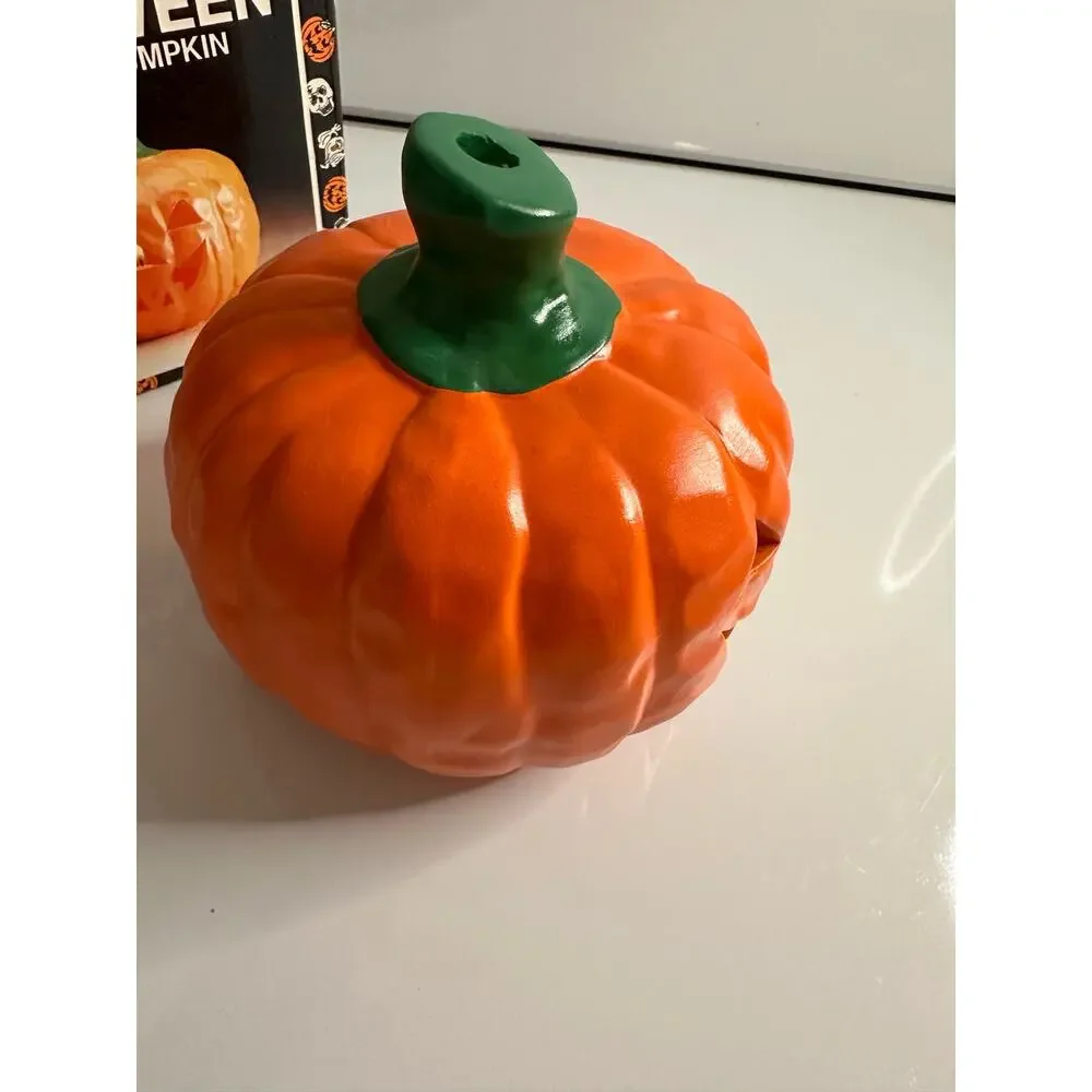 Vintage New Halloween Ceramic Pumpkin Jack O' Lantern smiley candle tealight - Picture 6 of 8